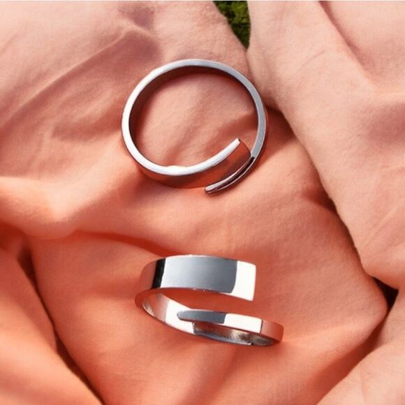 NEW 18K white gold plated geometric stackable open ring jewelry size 7 B22B - Picture 4 of 6